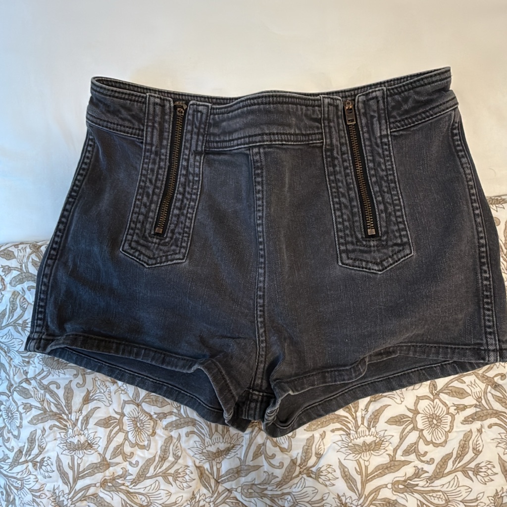 Free People Black Jean Shorts With Zipper Detail